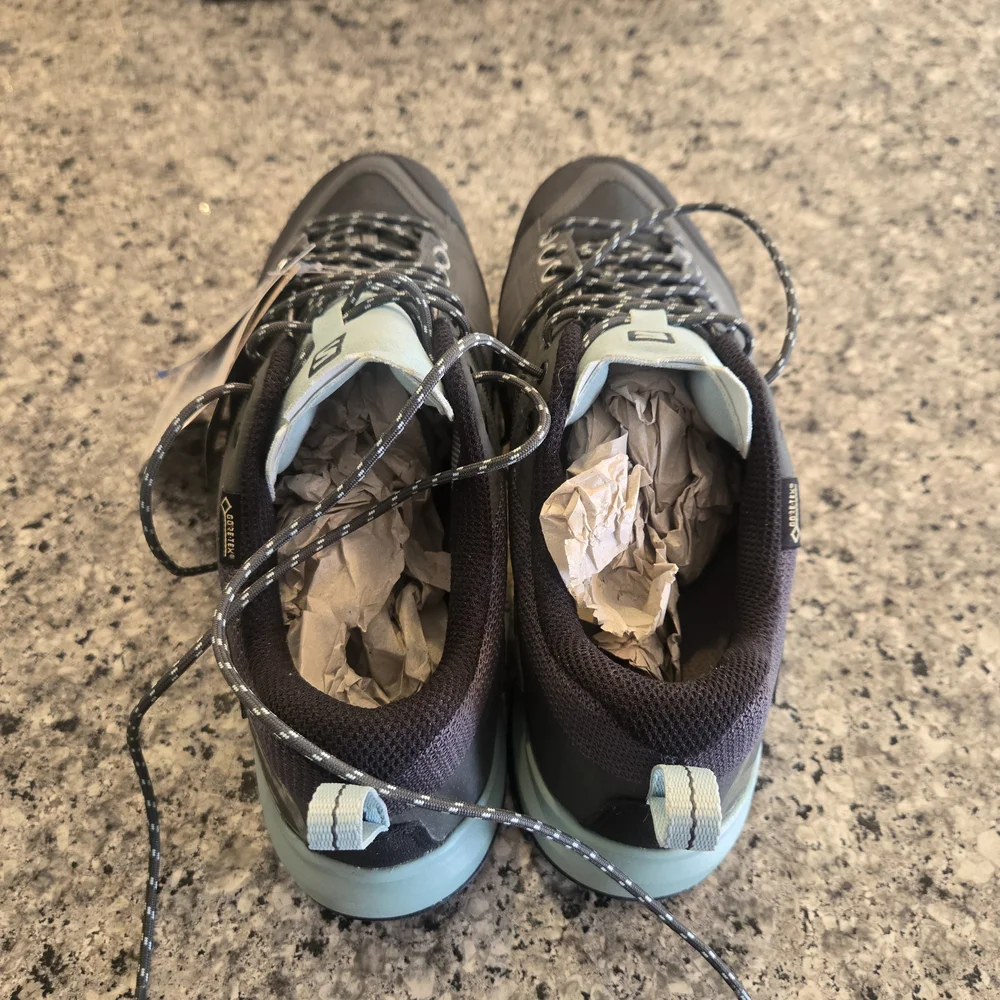 Salomon Women's Gray and Teal Trail Shoes - Picture 2 of 5